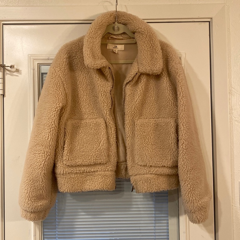 Beige Sherpa Bomber Jacket